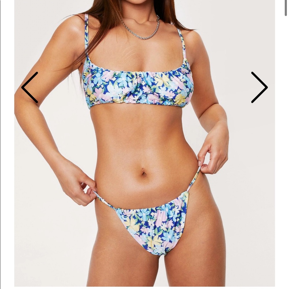Nasty gal floral ruched high leg bikini set